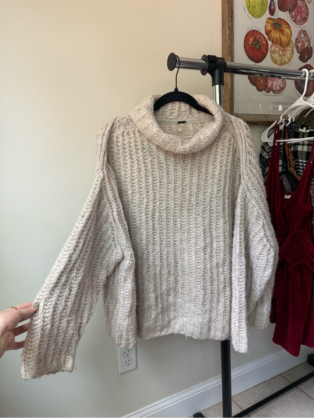 Free People wool Cream Cable Turtleneck Sweater